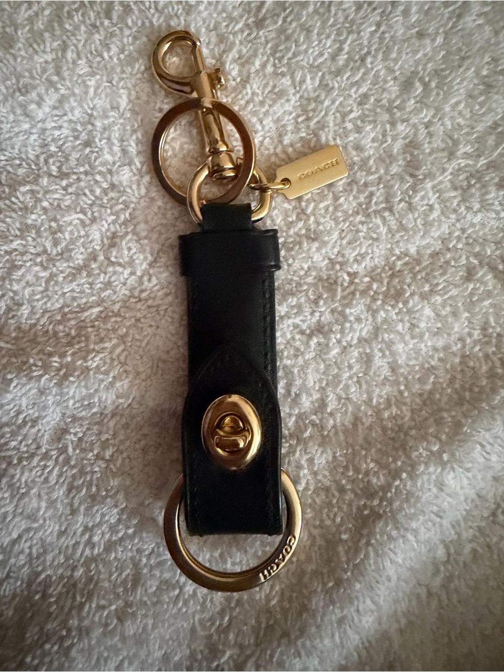 Coach Black Leather Key Fob with Gold Hardware